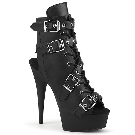 Pleaser Botas de tobillo para mujer DELIGHT-600-19 Blk Faux Cuero / Blk Mate