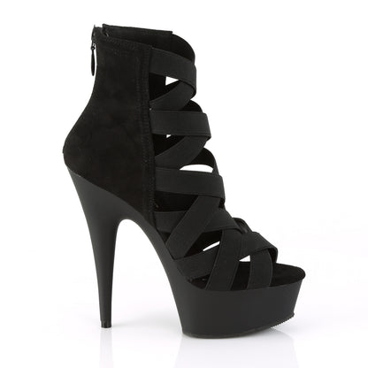 Pleaser Womens Sandals DELIGHT-600-24 Blk Elastic Band-Faux Suede/Blk Matte