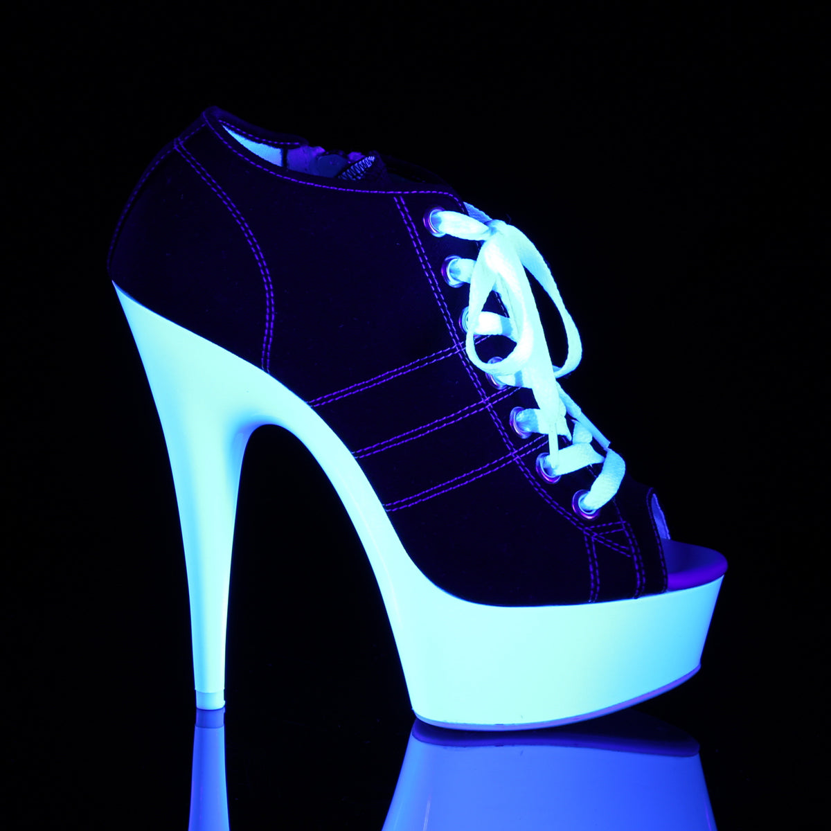 Pleaser Womens Sandals DELIGHT-600SK-01 Blk Canvas/Neon White
