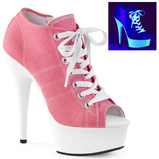 Pleaser Sandalias para mujer DELIGHT-600sk-01 lienzo rosa / neón blanco