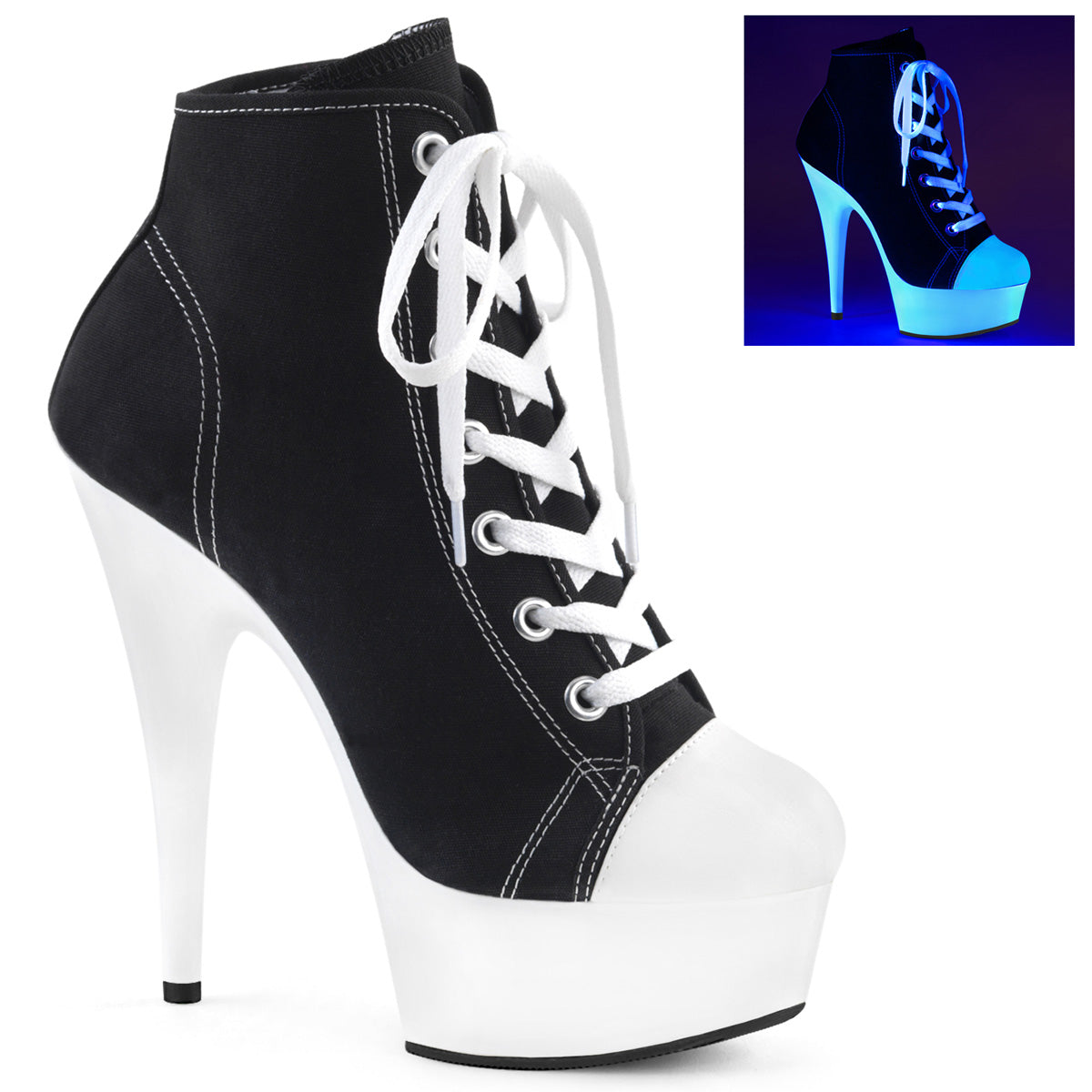 Pleaser Womens Ankle Boots DELIGHT-600SK-02 Blk Canvas/Neon White