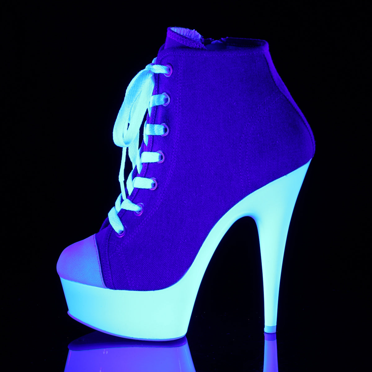 Pleaser Botas de tobillo para mujer DELIGHT-600sk-02 Denim Blue Canvas / Neon White