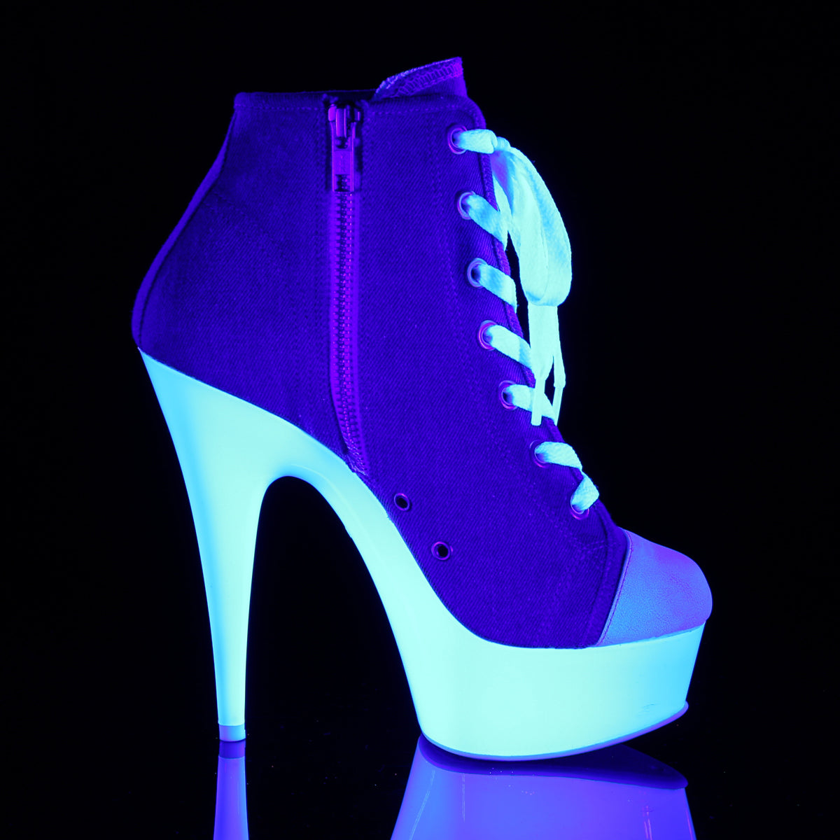 Pleaser Botas de tobillo para mujer DELIGHT-600sk-02 Denim Blue Canvas / Neon White