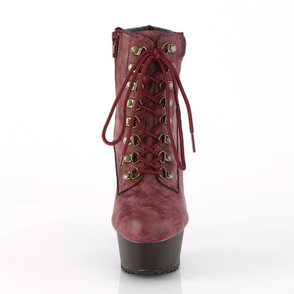Pleaser Womens Ankle Boots DELIGHT-600TL-02 Burgundy Nubuck Faux Leather/D.Brown Matte