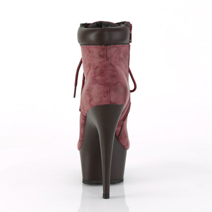 Pleaser Womens Ankle Boots DELIGHT-600TL-02 Burgundy Nubuck Faux Leather/D.Brown Matte