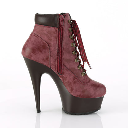 Pleaser Womens Ankle Boots DELIGHT-600TL-02 Burgundy Nubuck Faux Leather/D.Brown Matte
