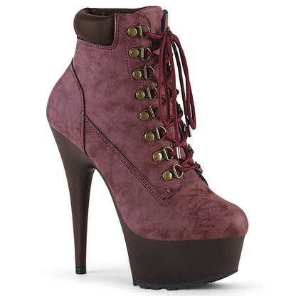 Pleaser Womens Ankle Boots DELIGHT-600TL-02 Burgundy Nubuck Faux Leather/D.Brown Matte