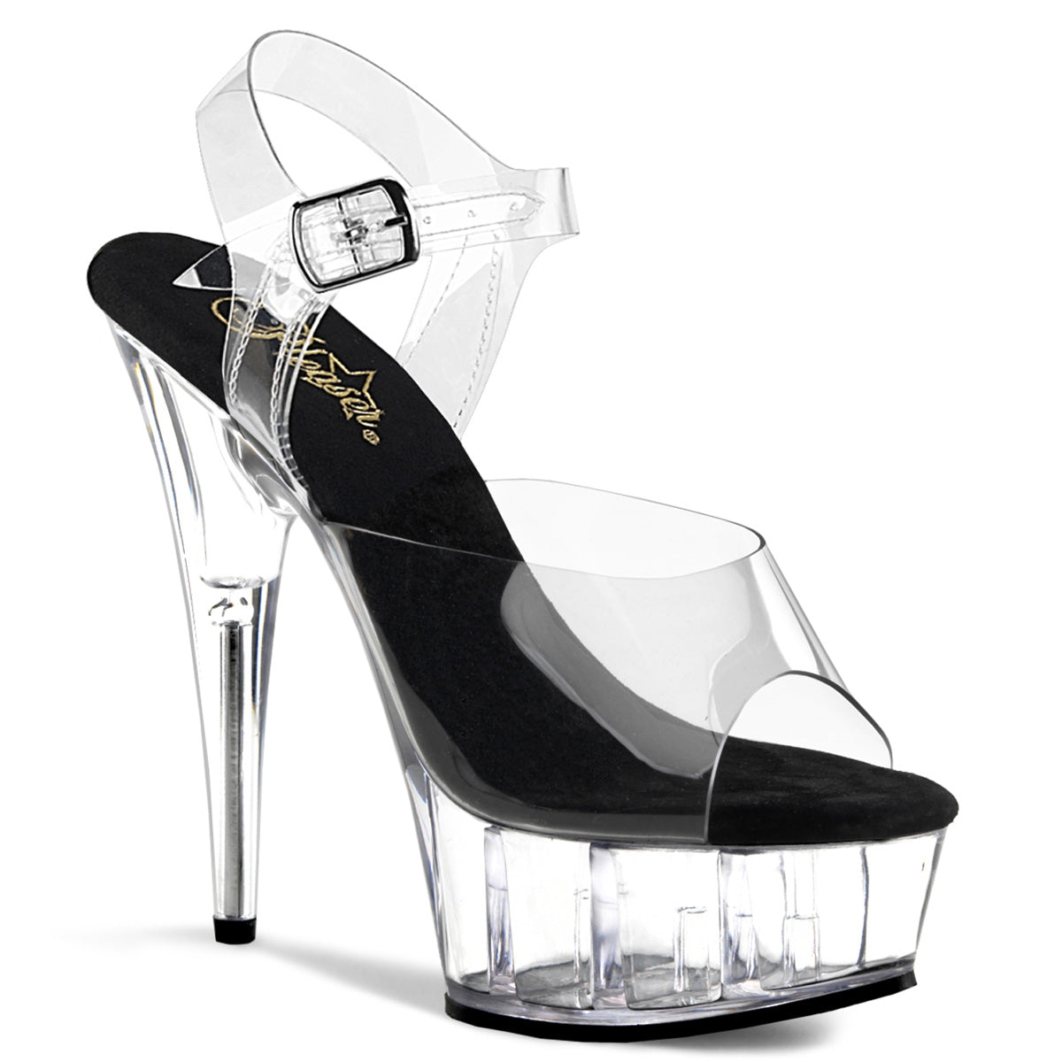 Pleaser Womens Sandals DELIGHT-608 Clr-Blk/Clr