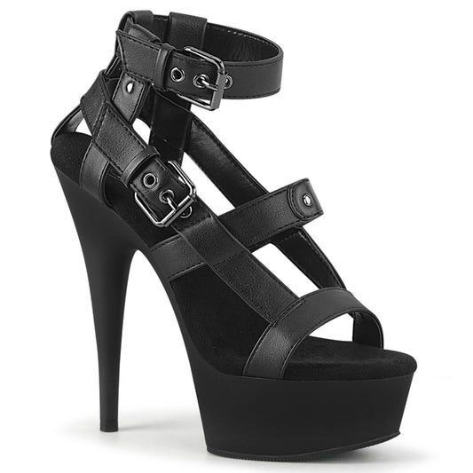 Pleaser Womens Sandals DELIGHT-637 Blk Faux Leather/Blk Matte