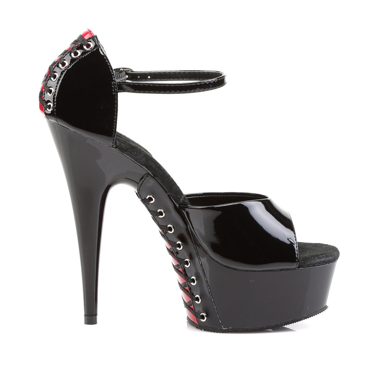 Pleaser Sandalias para mujer DELIGHT-660fh BLK-RED PAT / BLK