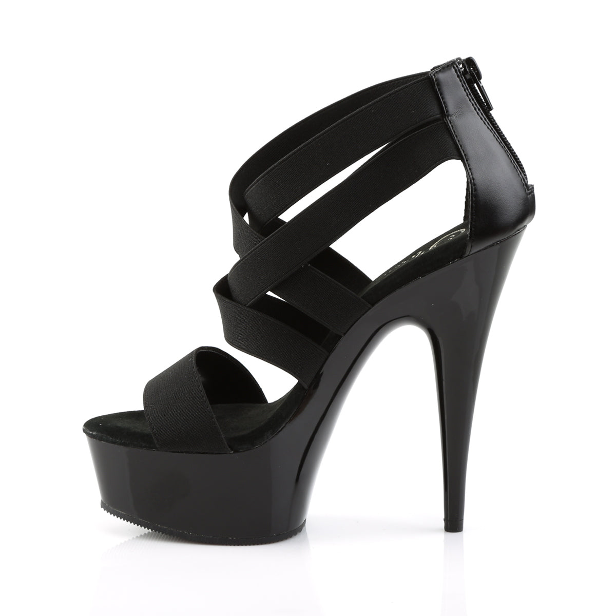 Pleaser Womens Sandals DELIGHT-669 Blk Elastic Band-Faux Leather/Blk