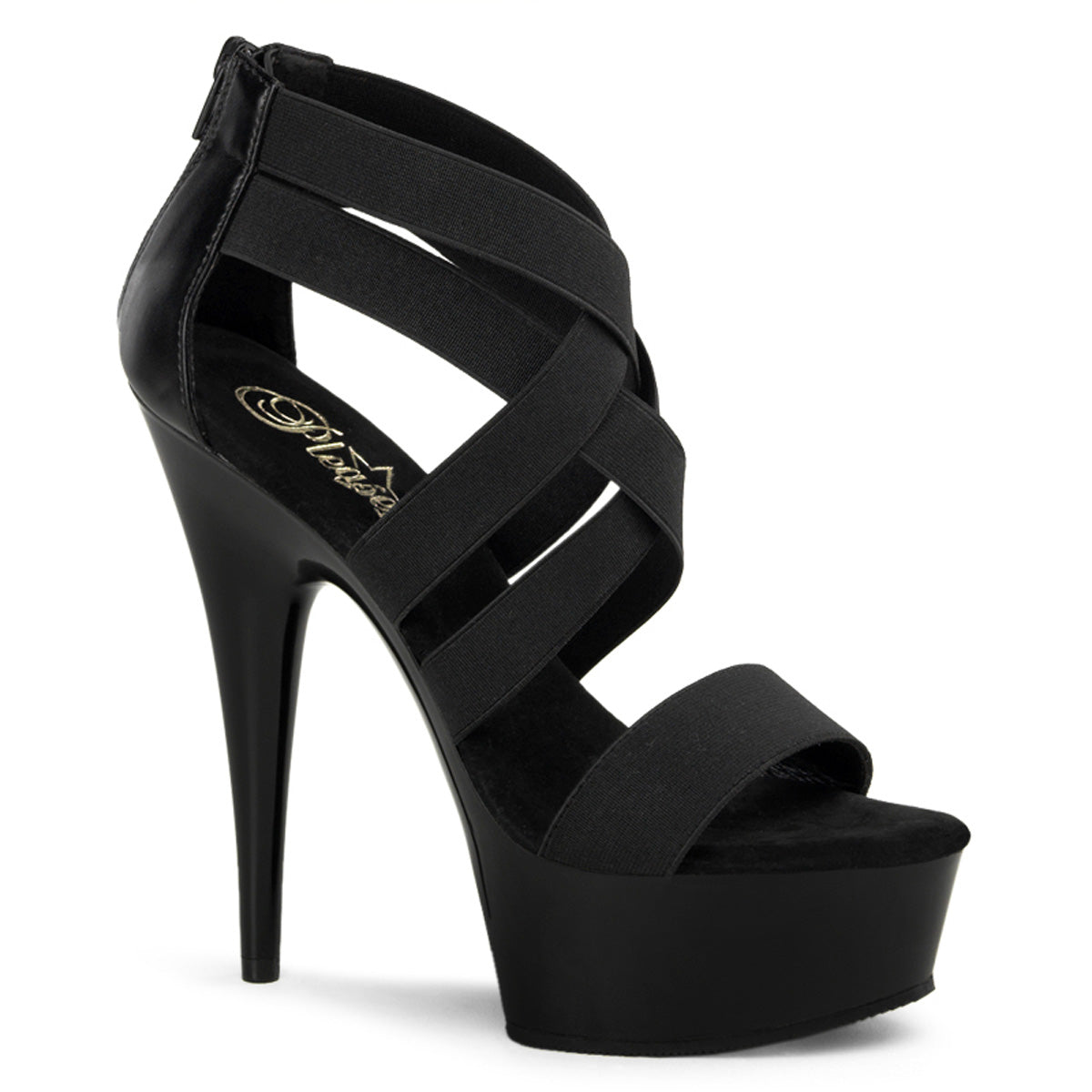 Pleaser Womens Sandals DELIGHT-669 Blk Elastic Band-Faux Leather/Blk