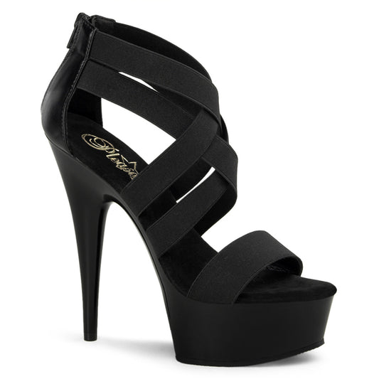 Pleaser Womens Sandals DELIGHT-669 Blk Elastic Band-Faux Leather/Blk
