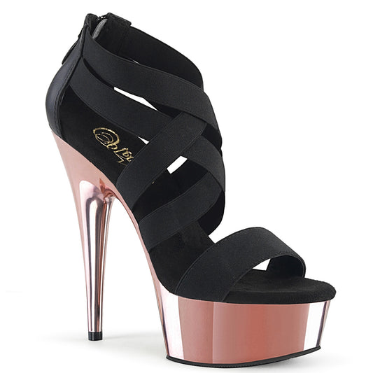 Pleaser Sandalias para mujer DELIGHT-669 Blk Band Band-Faux Le / R. Chrome de oro