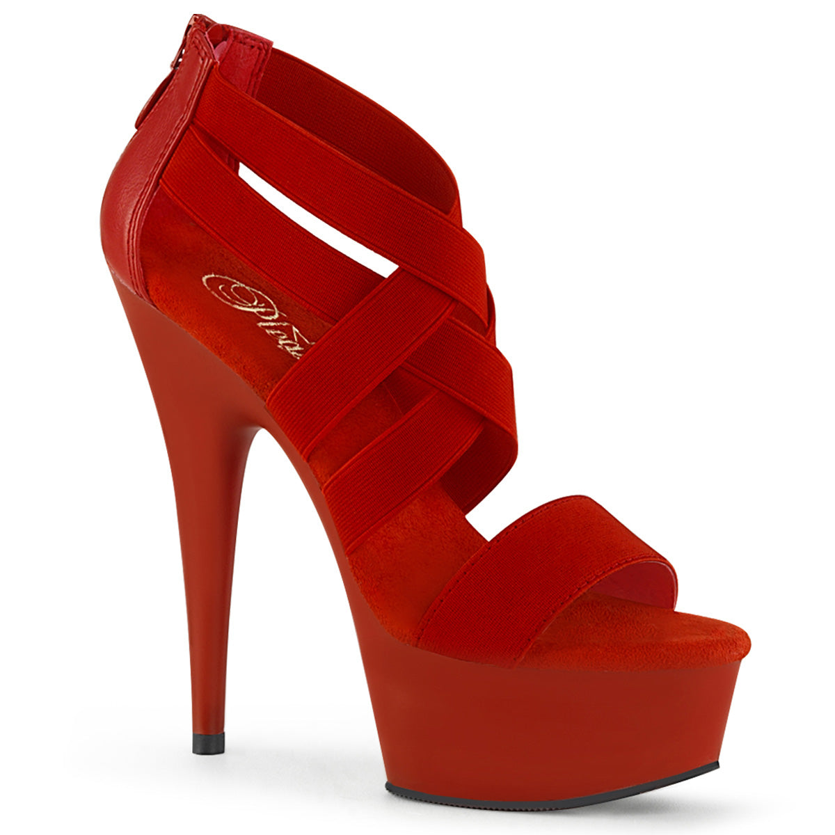 Pleaser Womens Sandals DELIGHT-669 Red Elastic Band-Faux Leather/Red Matte