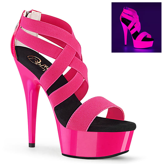 Pleaser Womens Sandals DELIGHT-669UV Neon H. Pink Elastic Band-Pat/Neon H. P.
