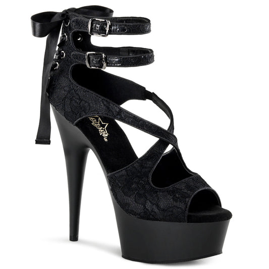 Pleaser Sandalias para mujer DELIGHT-678LC BLK SATIN-LACE-CORDE / BLK MATE