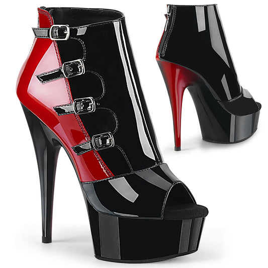 Pleaser Sandalias para mujer DELIGHT-681 BLK-RED PAT / BLK