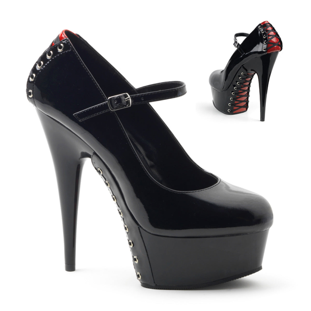 Pleaser Womens Sandals DELIGHT-687FH Blk-Red Pat/Blk