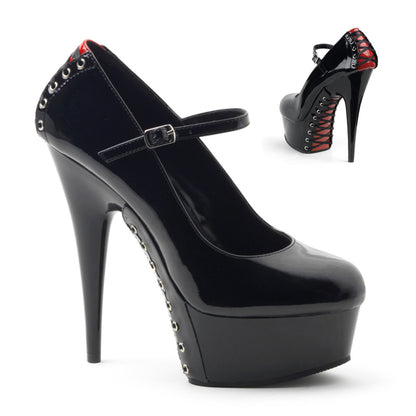 Pleaser Sandalias para mujer DELIGHT-687FH BLK-RED PAT / BLK