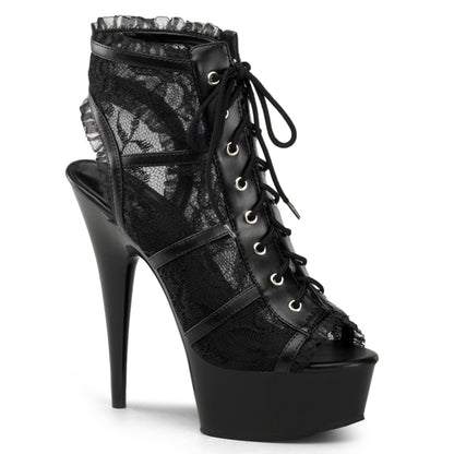 Pleaser Botas de tobillo para mujer DELIGHT-696LC BLK MESH-LACE / BLK
