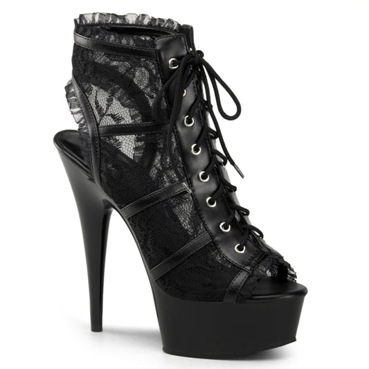 Pleaser Botas de tobillo para mujer DELIGHT-696LC BLK MESH-LACE / BLK