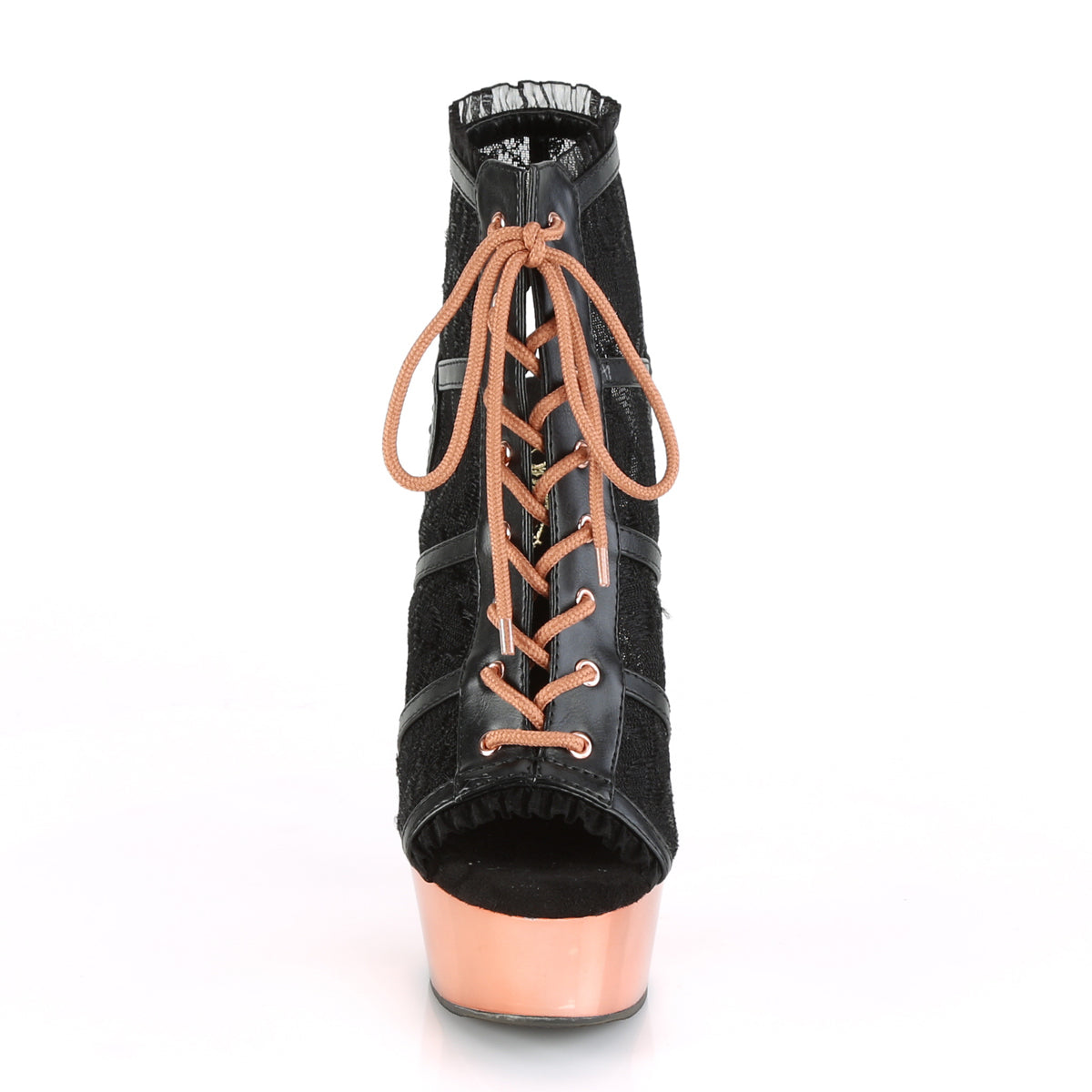 Pleaser Botas de tobillo para mujer DELIGHT-696LC BLK Faux Cuero-Cordillo / Oro Rosa Cromo