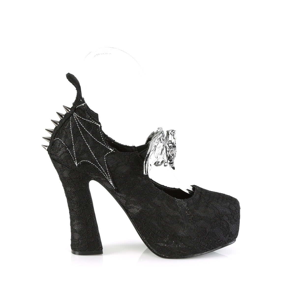 DemoniaCult Bombas de mujeres DEMON-18 BLK encaje negro satinado