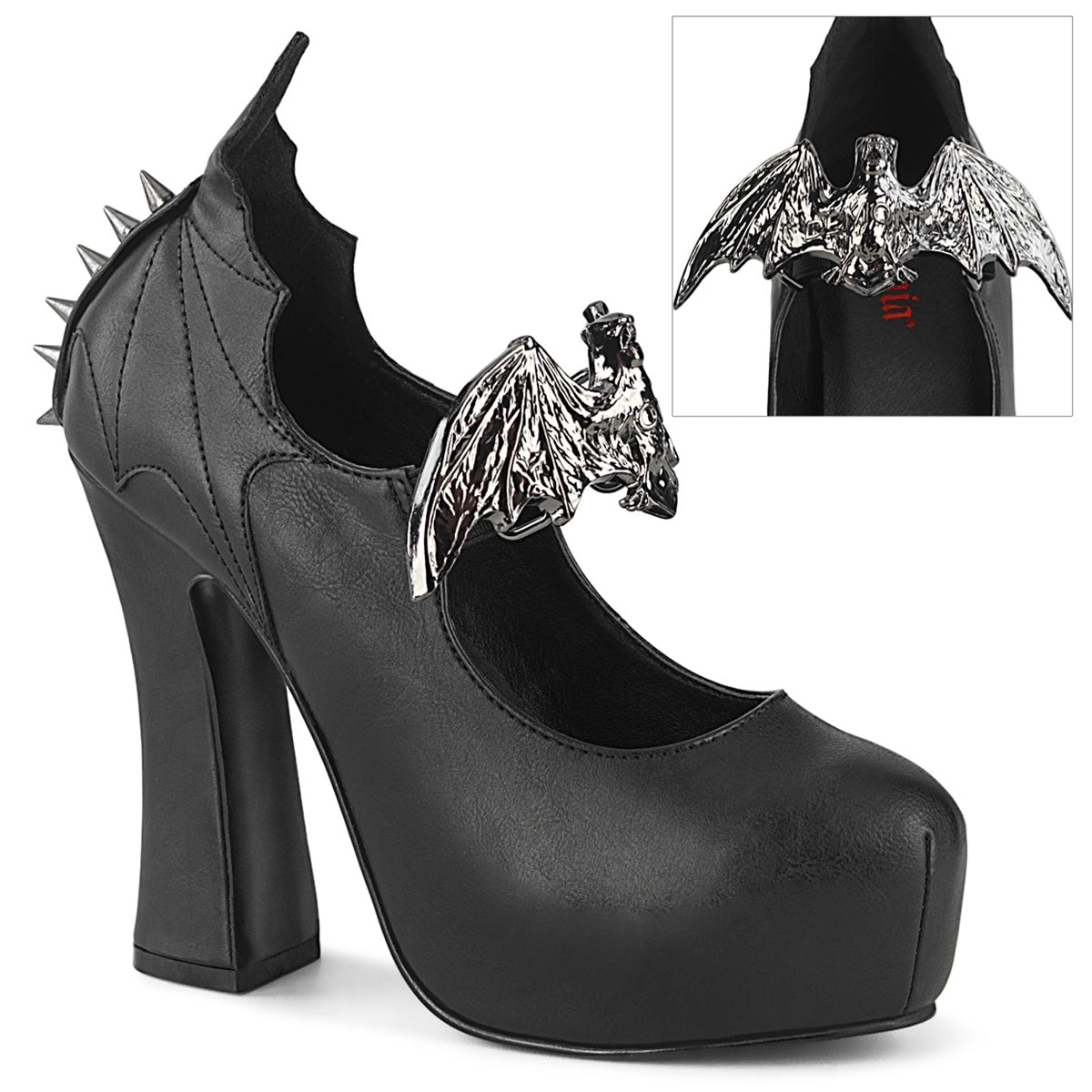 DemoniaCult Bombas de mujer DEMON-18 BLK de cuero vegano