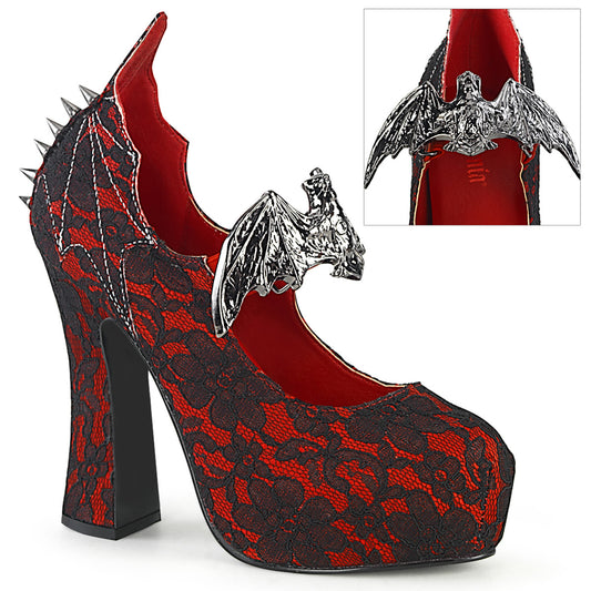 DemoniaCult Bombas de mujer DEMON-18 encaje rojo satin-blk