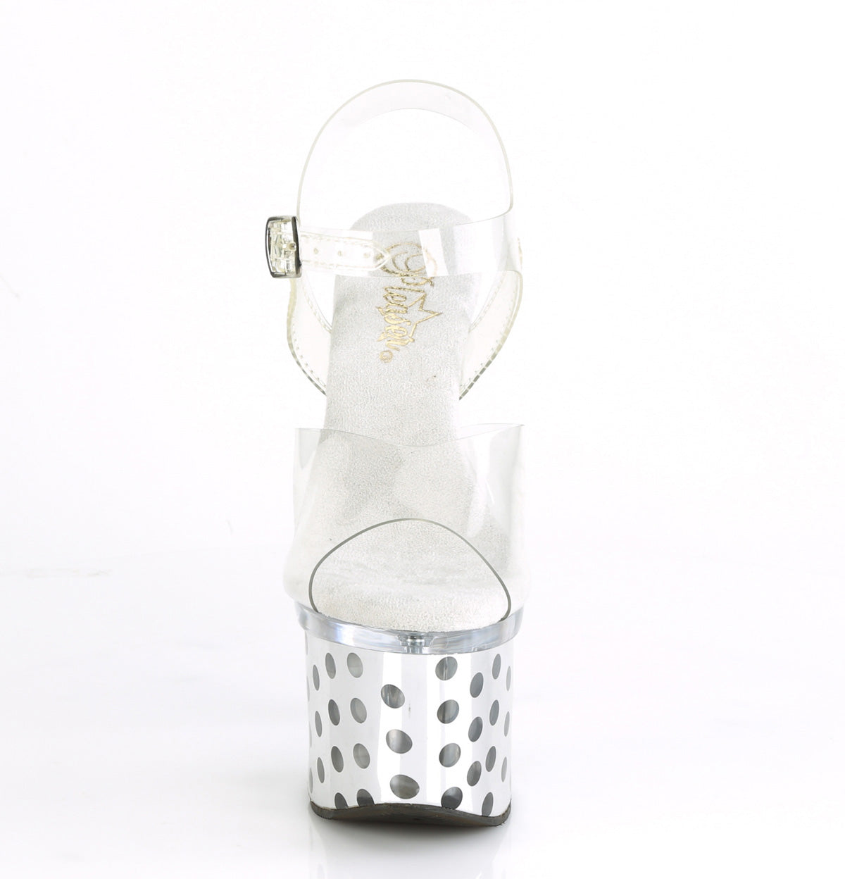 Pleaser Sandalias para mujer DISCOLITE-708Dots CLR / SLV Chrome