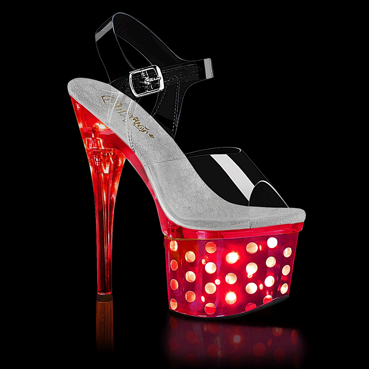 Pleaser Sandalias para mujer DISCOLITE-708Dots CLR / SLV Chrome