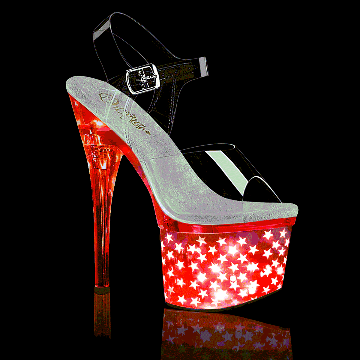Pleaser Sandalias para mujer DISCOLITE-708star CLR / SLV Chrome