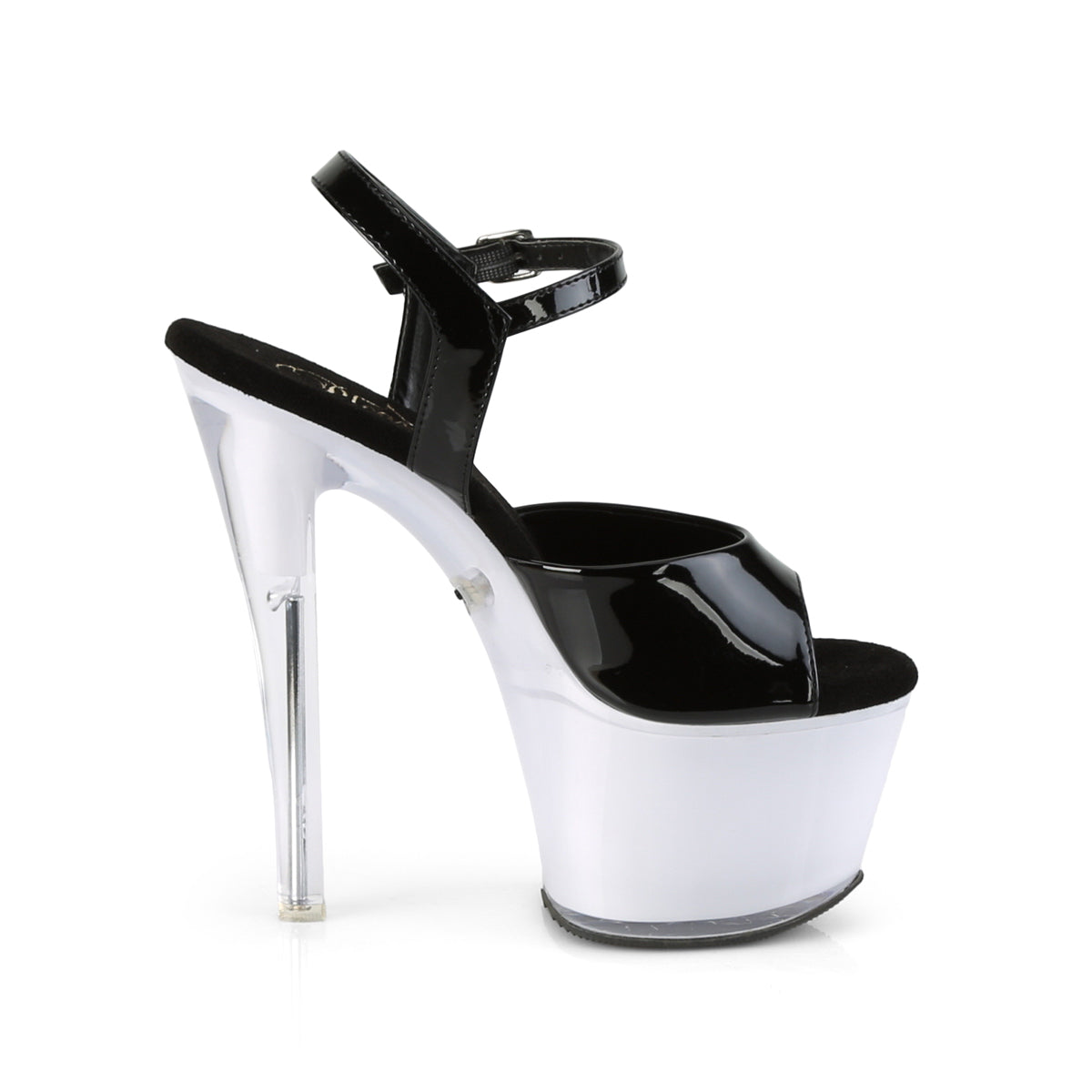 Pleaser Sandalias para mujer DISCOLITE-709 BLK PAT / WHITE GLOW