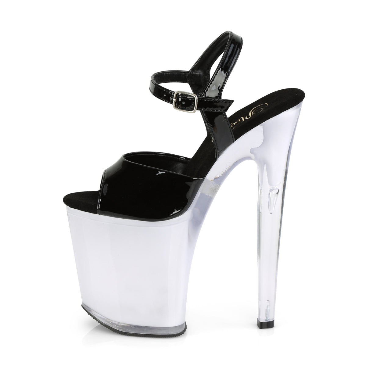 Pleaser Sandalias para mujer DISCOLITE-809 BLK PAT / WHITE GLOW