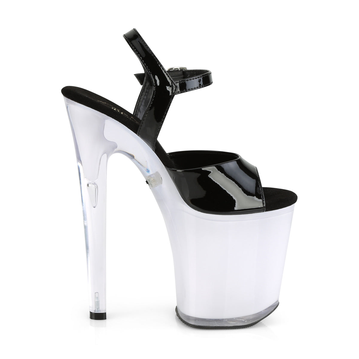 Pleaser Sandalias para mujer DISCOLITE-809 BLK PAT / WHITE GLOW