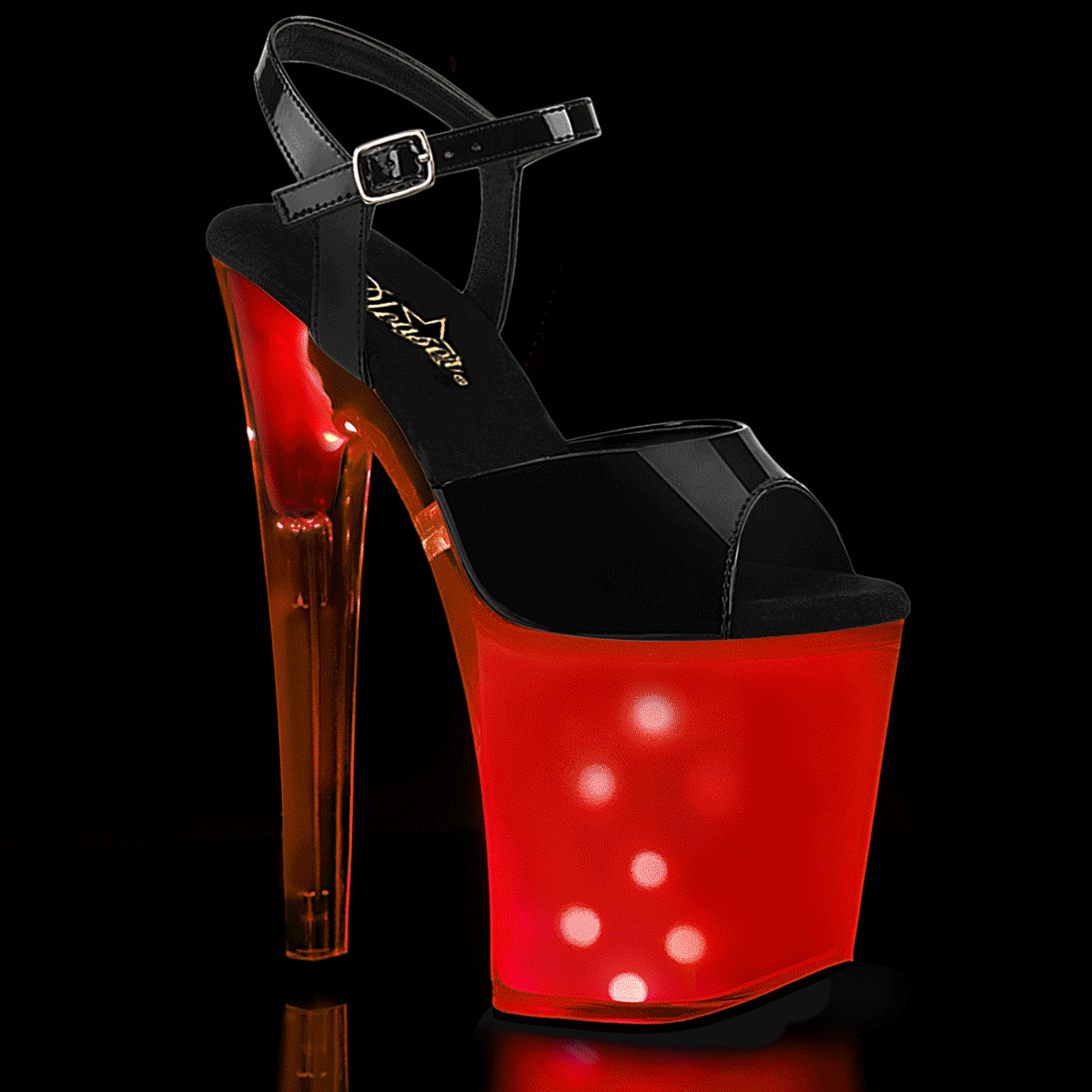 Pleaser Sandalias para mujer DISCOLITE-809 BLK PAT / WHITE GLOW