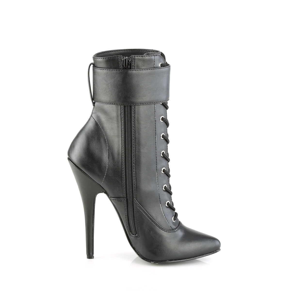 Devious Botas de tobillo para mujer DOMINA-1023 Blk Faux Cuero
