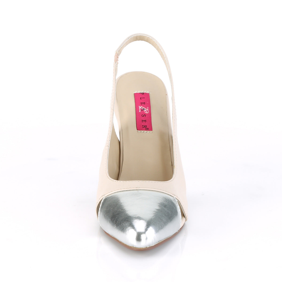 Pleaser Pink Label Bombas para mujer DREAM-405 Beige Faux Cuero-Slv Metallic PU