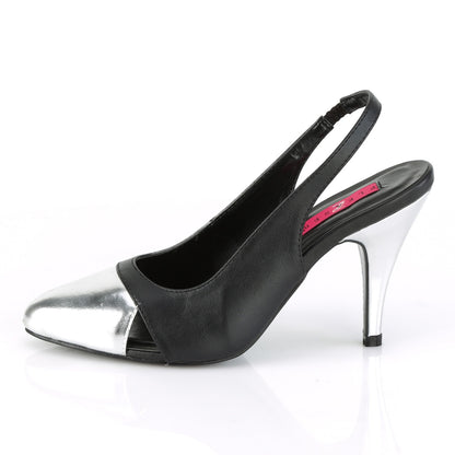Pleaser Pink Label Womens Pumps DREAM-405 Blk Faux Leather-Slv Metallic Pu