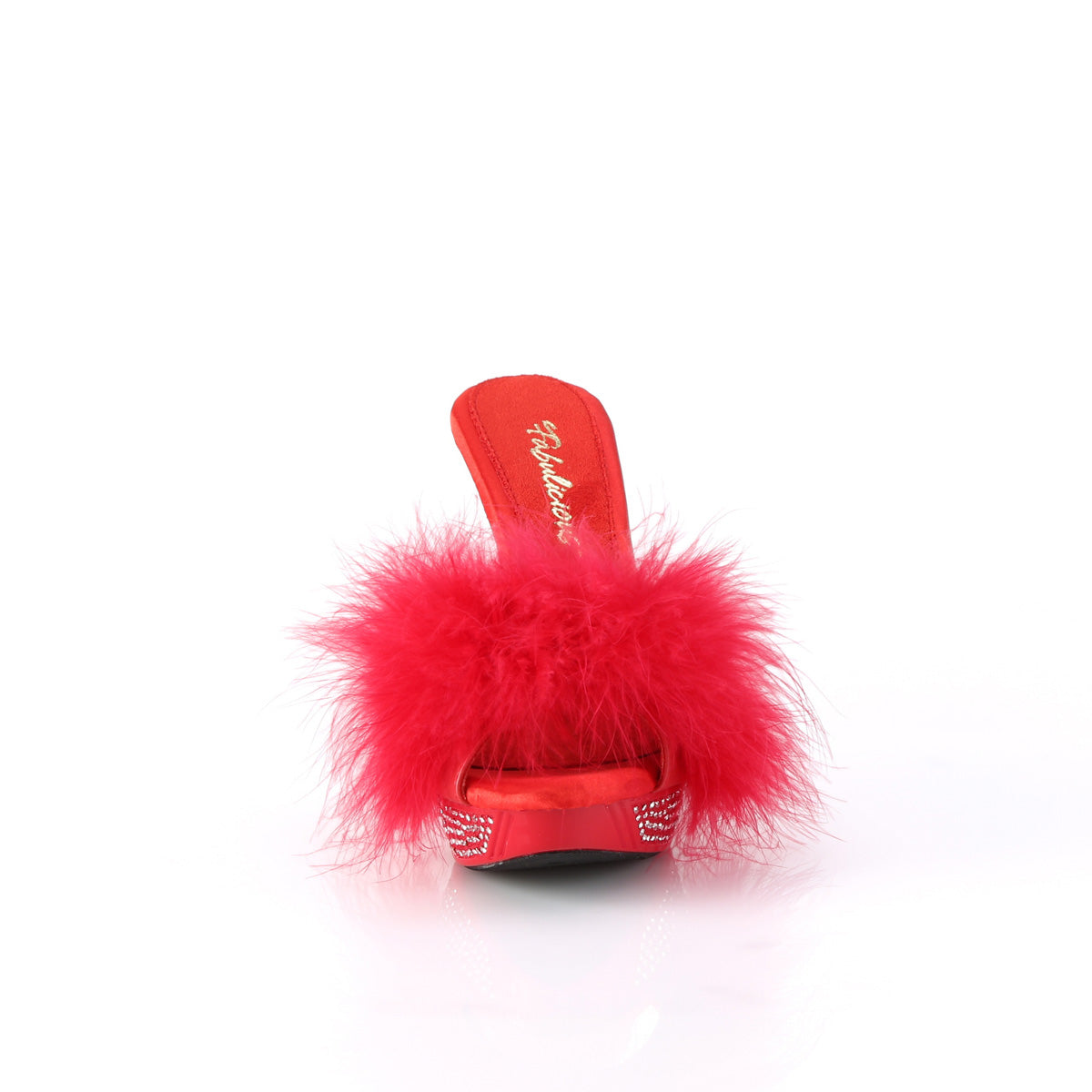 Fabulicious   ELEGANT-401f Red Marabou-Faux Leather/Red