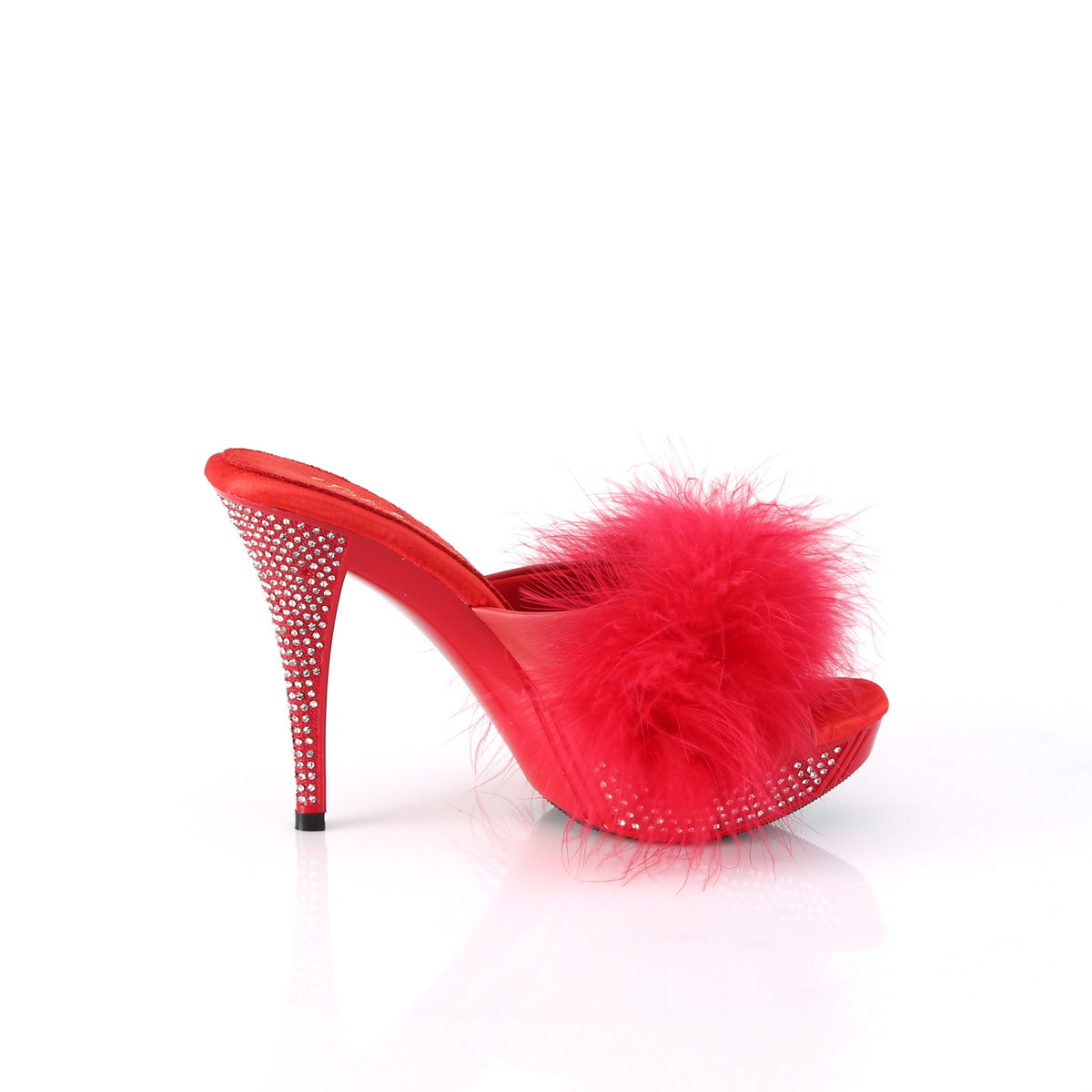 Fabulicious   ELEGANT-401f Red Marabou-Faux Leather/Red