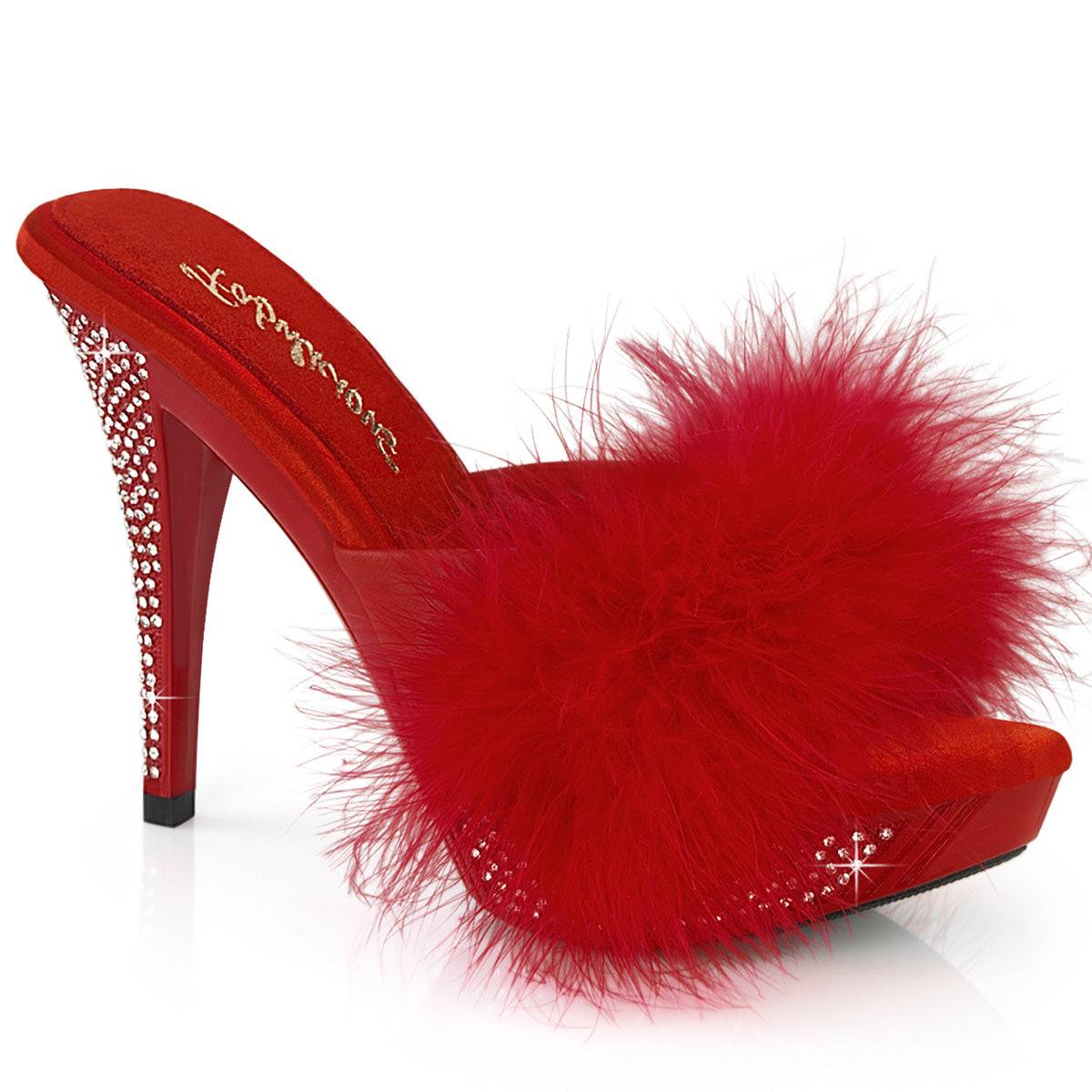 Fabulicious   ELEGANT-401f Red Marabou-Faux Leather/Red