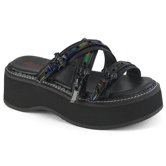 DemoniaCult   EMILY-07 Blk Vegan Leather-Holo Pat