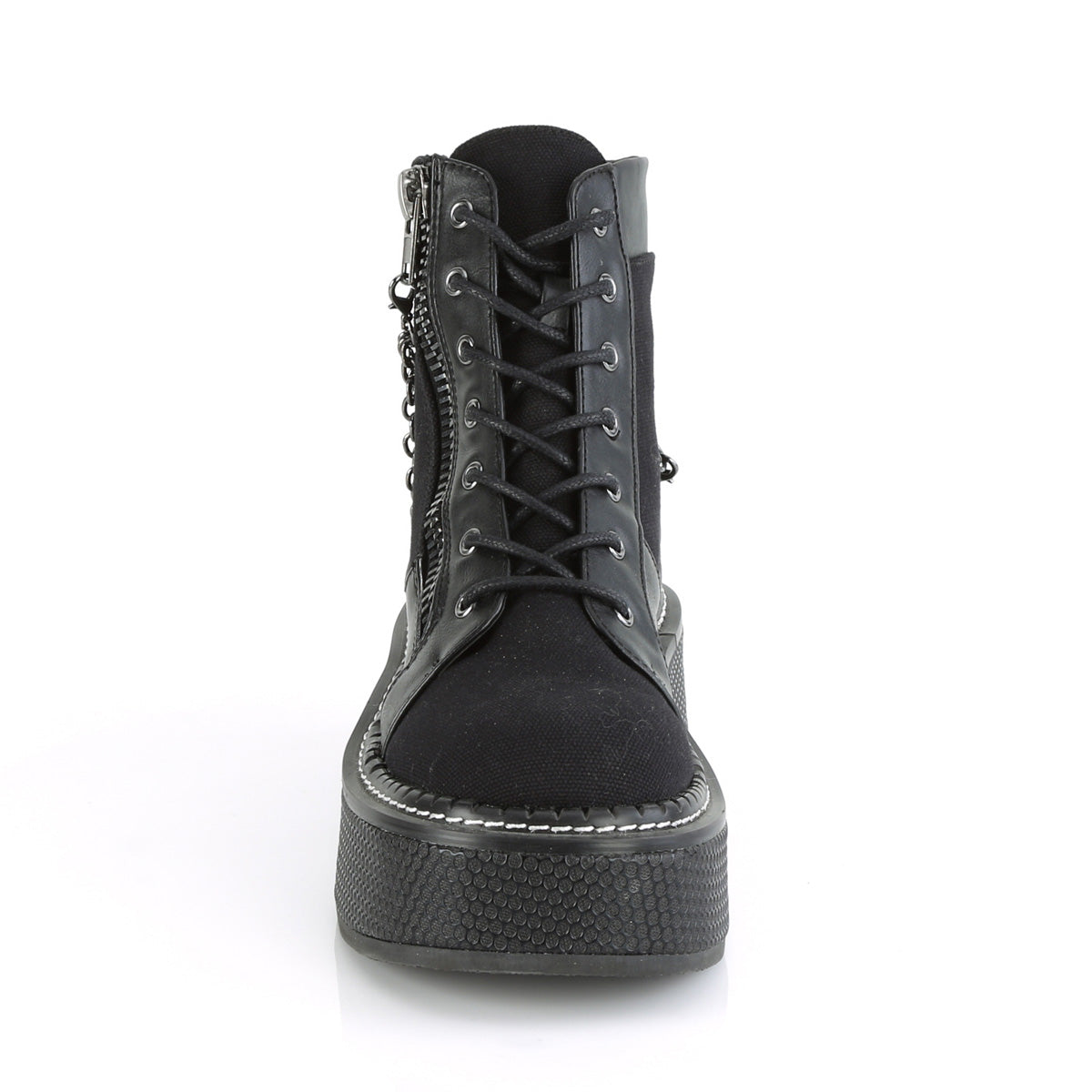DemoniaCult Botas de tobillo para mujeres EMILY-114 BLK LANVAS-VEGAN PULO