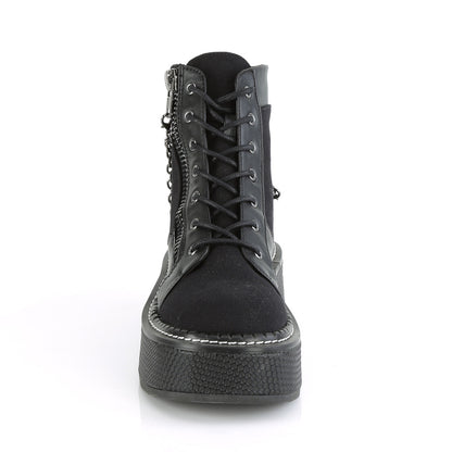 DemoniaCult Botas de tobillo para mujeres EMILY-114 BLK LANVAS-VEGAN PULO
