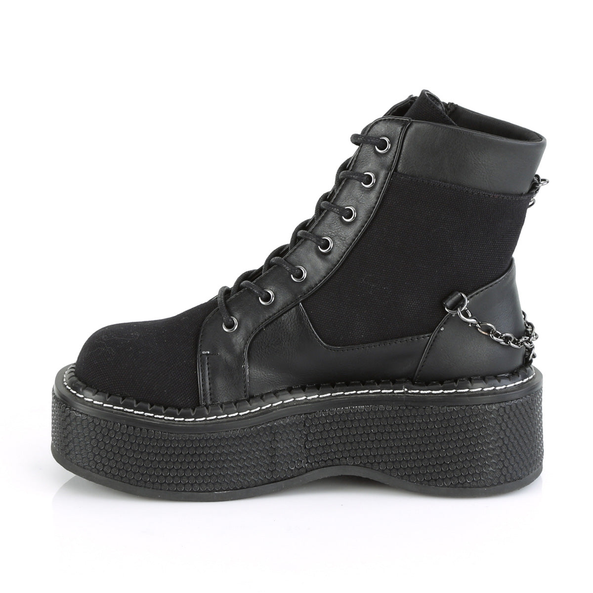 DemoniaCult Botas de tobillo para mujeres EMILY-114 BLK LANVAS-VEGAN PULO