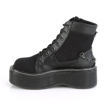 DemoniaCult Botas de tobillo para mujeres EMILY-114 BLK LANVAS-VEGAN PULO