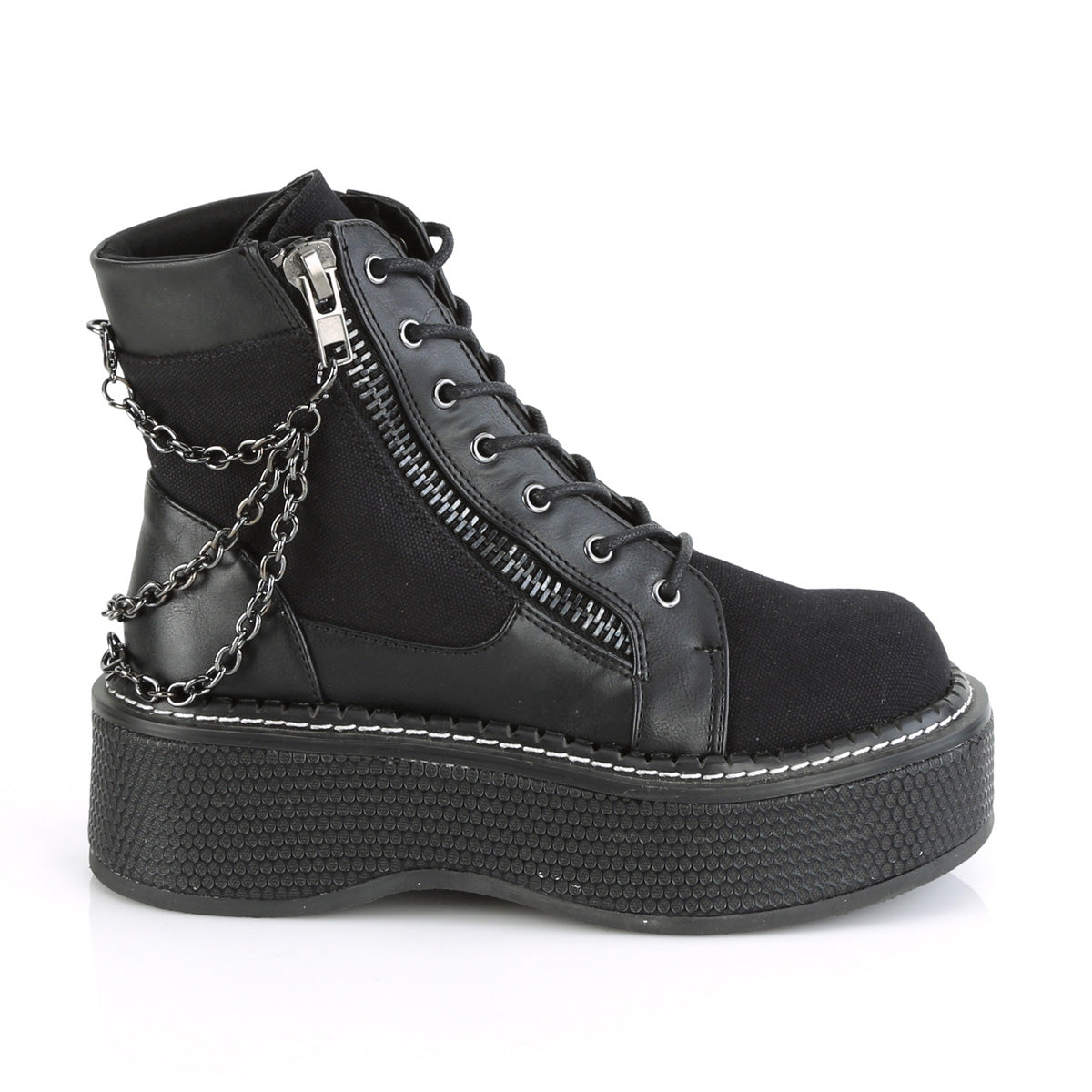 DemoniaCult Botas de tobillo para mujeres EMILY-114 BLK LANVAS-VEGAN PULO