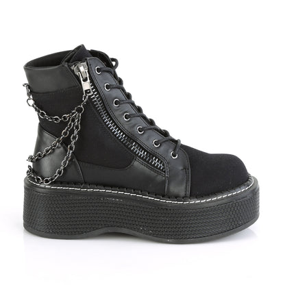 DemoniaCult Botas de tobillo para mujeres EMILY-114 BLK LANVAS-VEGAN PULO